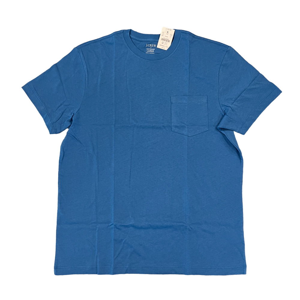 NWT J. Crew Men's Mediterranean Blue Cotton Washed Jersey Pocket Tee